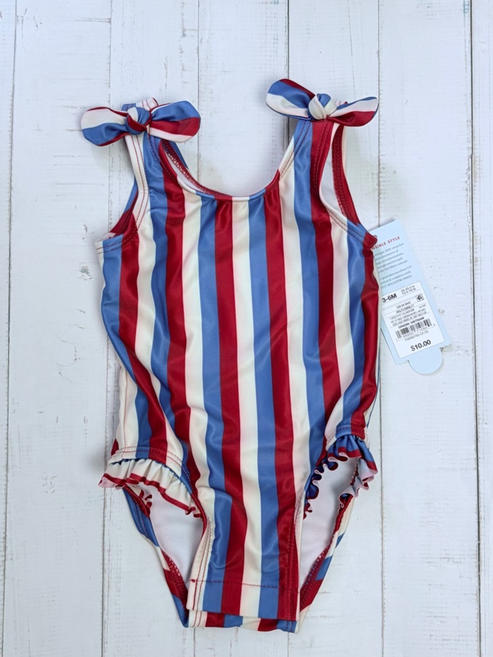Cat & Jack Red White & Blue Striped Swimsuit Size 3-6 Mths NWT